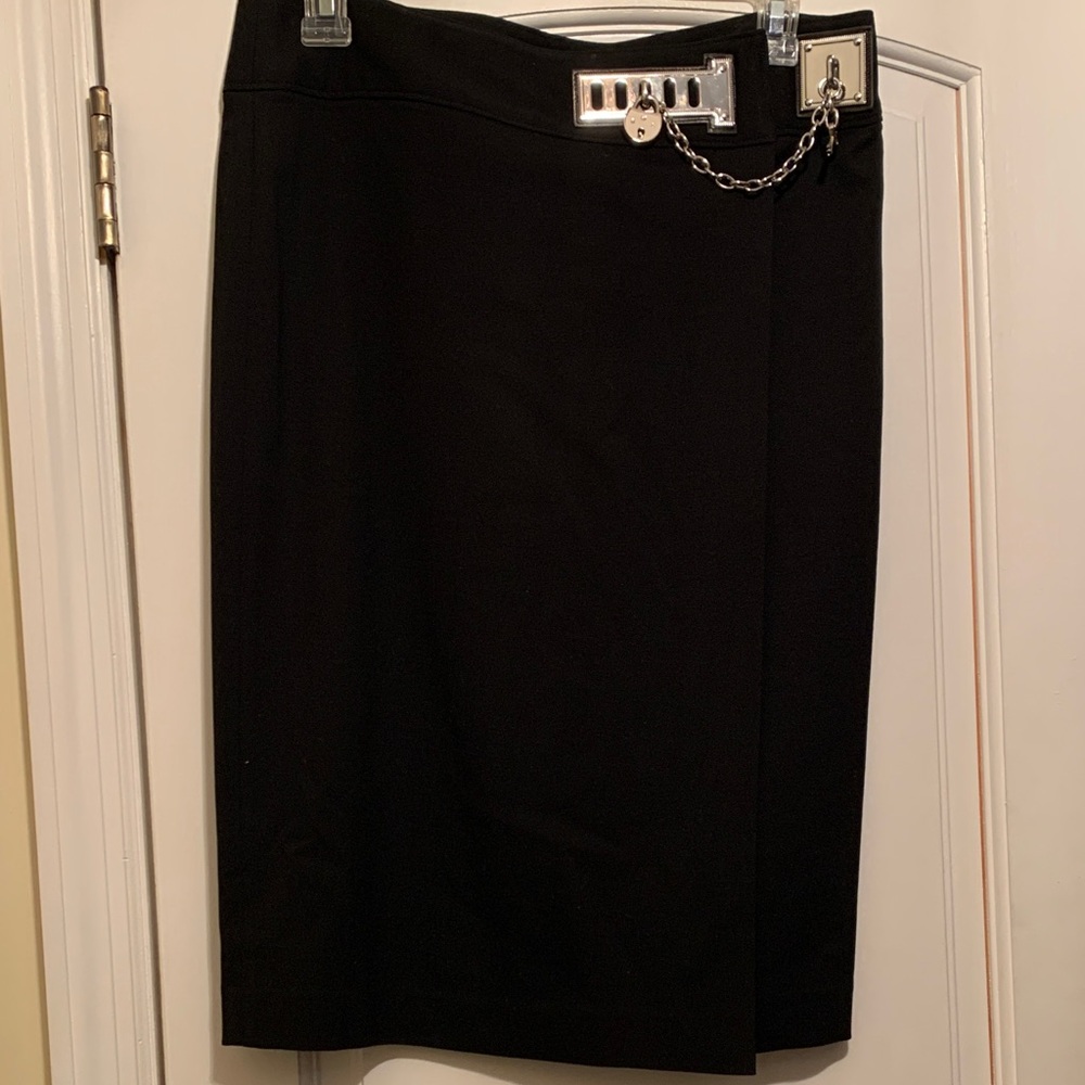 Ralph Lauren Black Label Black Pencil Skirt with Silver Chain